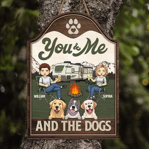 You Me & Our Dogs Camping - Camping Personalized Custom Shaped Home Decor Wood Sign - House Warming Gift For Couples, Husband Wife, Camping Lovers, Pet Owners, Pet Lovers