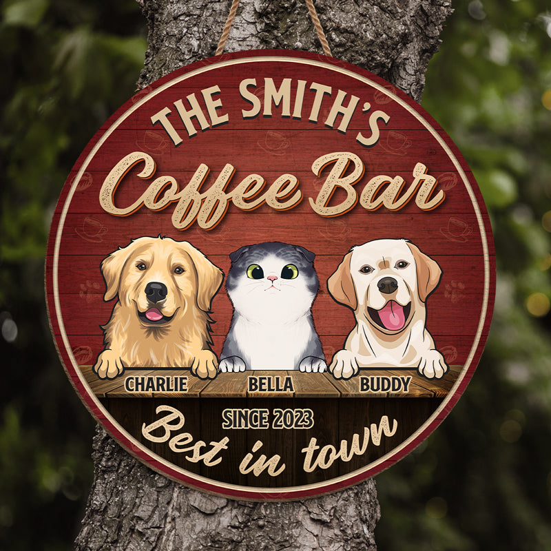 The Best Coffee Bar In Town - Dog & Cat Personalized Custom Shaped Home Decor Wood Sign - House Warming Gift For Pet Owners, Pet Lovers