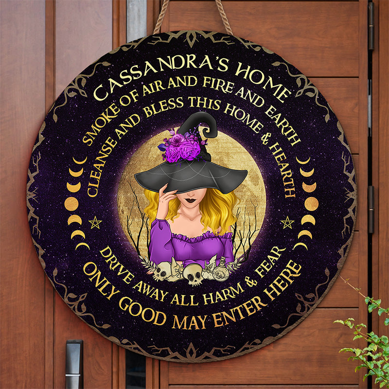 Drive Away All Harm And Fear - Personalized Custom Round Shaped Home Decor Witch Wood Sign - Halloween Gift For Witches, Yourself
