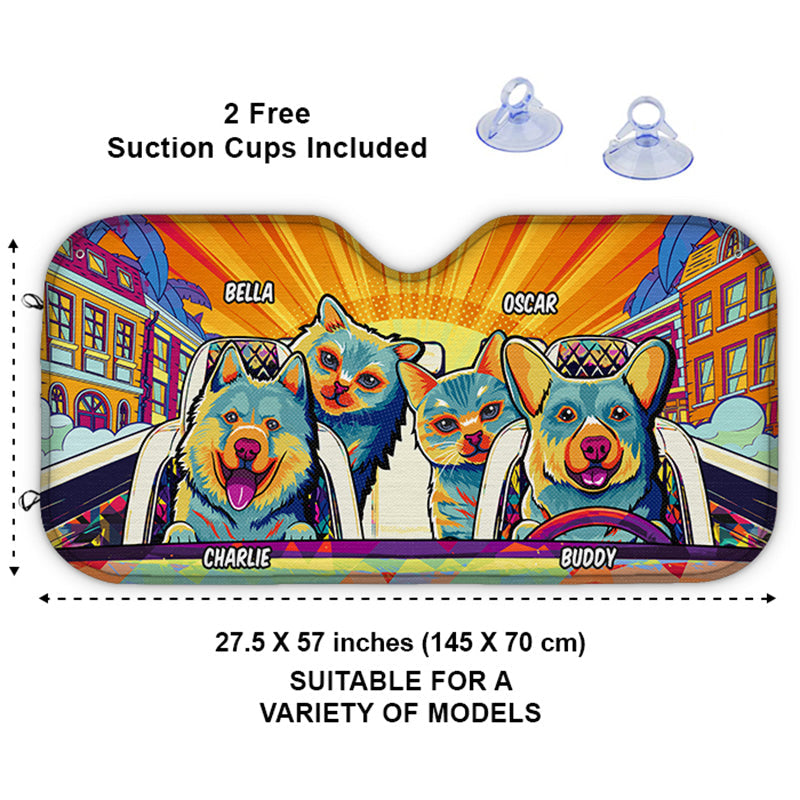 Let's Go Outside - Dog & Cat Personalized Custom Auto Windshield Sunshade, Car Window Protector - Gift For Pet Owners, Pet Lovers