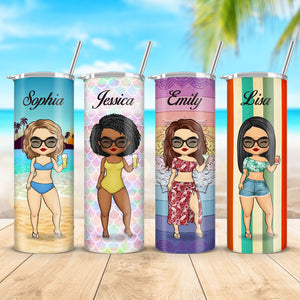 Sun Sand And Besties - Bestie Personalized Custom Skinny Tumbler - Gift For Best Friends, BFF, Sisters