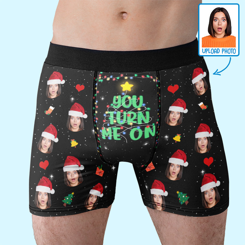 Custom Photo You Turn Me On - Funny Personalized Custom Boxer Briefs, Men's Boxers - Christmas Gift For Boyfriend, Husband, Anniversary