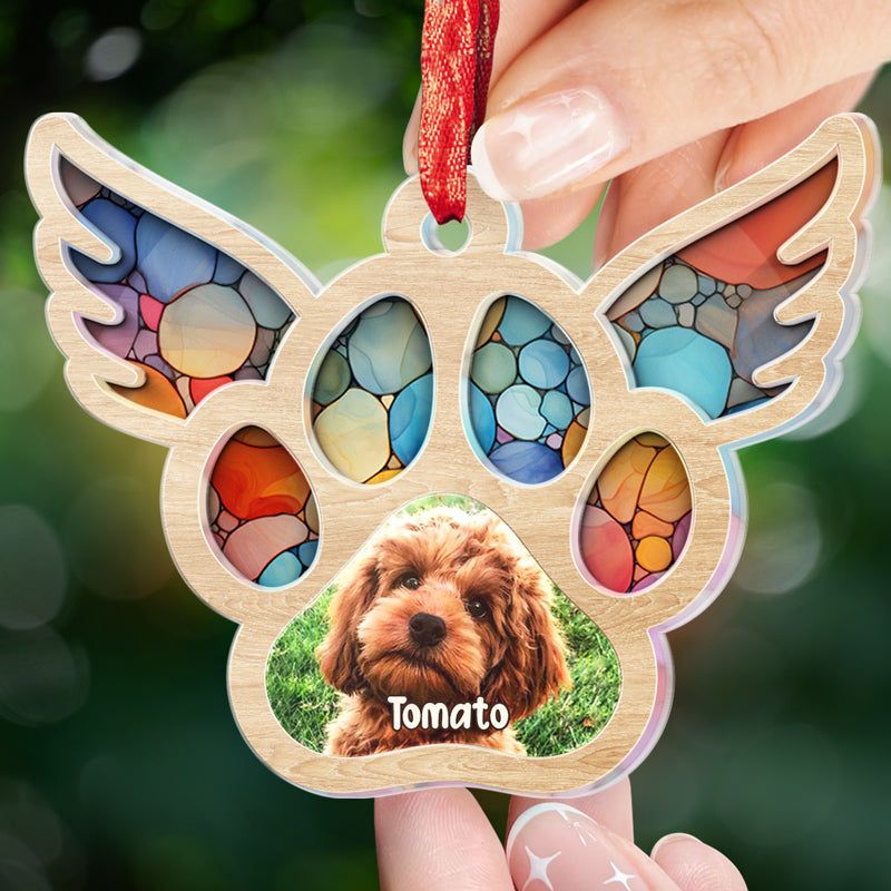 Custom Photo Pets Leave Pawprints On Our Hearts - Memorial Personalized Custom Suncatcher Ornament - Acrylic Unique Shaped - Sympathy Gift For Pet Owners, Pet Lovers