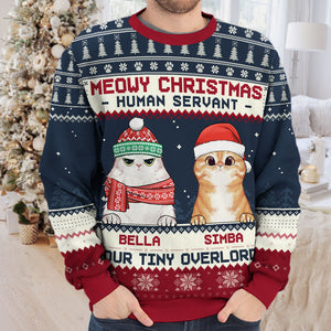 Meowy Christmas Human Servant - Cat Personalized Custom Ugly Sweatshirt - Unisex Wool Jumper - Christmas Gift For Pet Owners, Pet Lovers