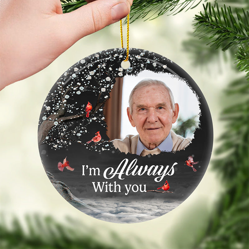 Custom Photo I Hold You Tightly Within My Heart - Memorial Personalized Custom Ornament - Ceramic Round Shaped - Christmas Gift, Sympathy Gift For Family Members