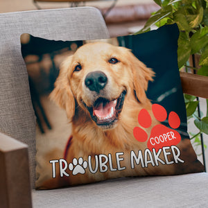 Custom Photo Trouble Maker - Dog & Cat Personalized Custom Pillow - Gift For Pet Owners, Pet Lovers