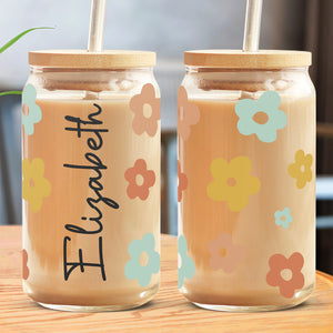 Flower Power Glass Cup with Lid and Straw – So Fully Grace