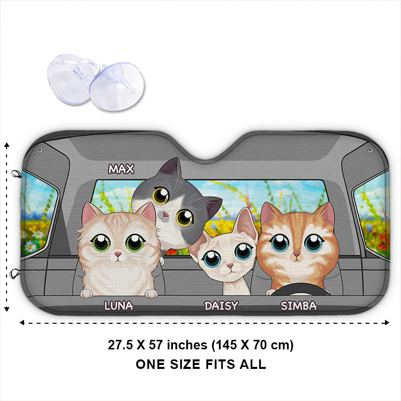Let's Go On A Road Trip - Cat Personalized Custom Auto Windshield Sunshade, Car Window Protector - Gift For Pet Owners, Pet Lovers
