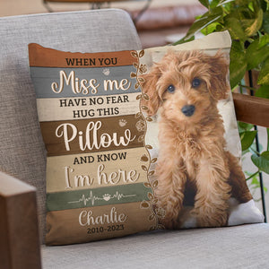 Custom Photo Hug This Pillow And Feel Me Here - Memorial Personalized Custom Pillow - Sympathy Gift, Gift For Pet Owners, Pet Lovers