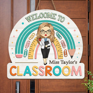 Welcome To Our Classroom - Teacher Personalized Custom Shaped Home Decor Wood Sign - House Warming Gift For Teacher, Back To School