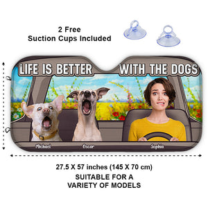 Custom Photo Life Is Better With The Pets - Dog & Cat Personalized Custom Auto Windshield Sunshade, Car Window Protector - Gift For Pet Owners, Pet Lovers