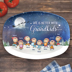 Grandkids Make Life More Grand - Family Personalized Custom Platter - Christmas Gift For Grandma