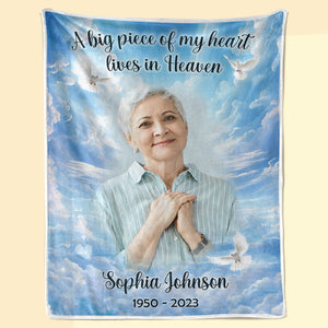 Custom Photo A Piece Of My Heart Lives In Heaven - Memorial Personalized Custom Blanket - Christmas Gift, Sympathy Gift For Family Members