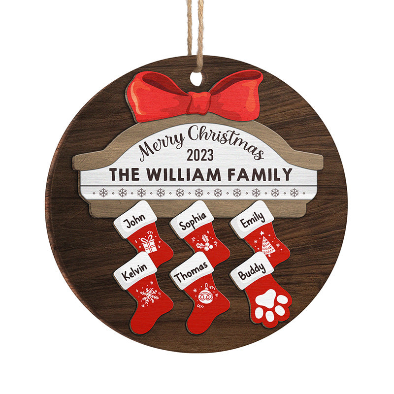 Seasons Greetings - Family Personalized Custom Ornament - Wood Round Shaped - Christmas Gift For Family Members