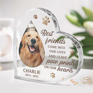Custom Photo Best Friends Come Into Our Lives - Memorial Personalized Custom Heart Shaped Acrylic Plaque - Sympathy Gift, Gift For Pet Owners, Pet Lovers