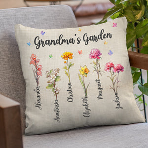 Grandma's Garden - Family Personalized Custom Pillow - Gift For Grandma