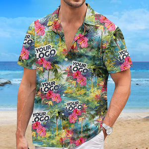 Custom Photo Let The Summer Begin - Company Logo Personalized Custom Unisex Tropical Hawaiian Aloha Shirt - Summer Vacation Gift, Gift For Coworker, Team Members