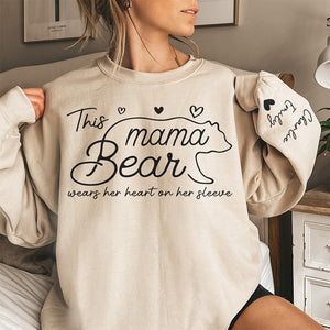 This Mama Bear Wears Her Heart On Her Sleeve - Family Personalized Custom Unisex Sweatshirt With Design On Sleeve - Gift For Mom