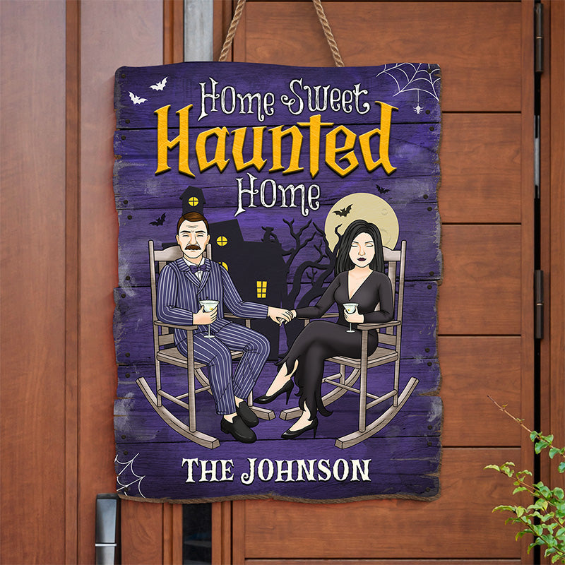 Home Sweet Haunted Home - Couple Personalized Custom Shaped Home Decor Wood Sign - Halloween Gift For Husband Wife