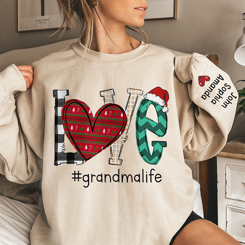 Love This Grandma Life - Family Personalized Custom Unisex Sweatshirt With Design On Sleeve - Christmas Gift For Mom, Grandma