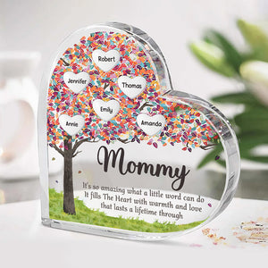 A Mommy's Love Will Never End - Family Personalized Custom Heart Shaped Acrylic Plaque - Gift For Mom, Grandma