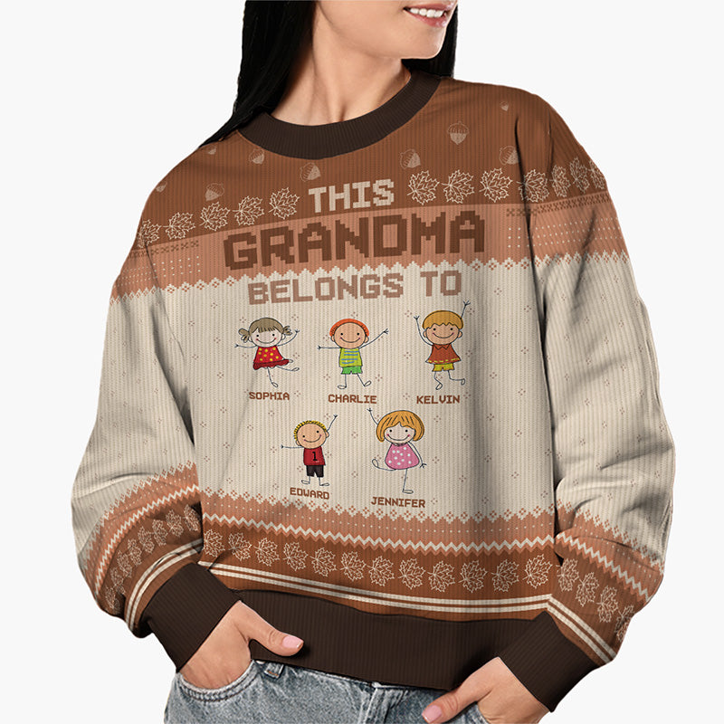 Great Grandma Belongs To Family Personalized Custom Ugly Sweatshirt Unisex Wool Jumper Autumn Fall Gift For Grandma