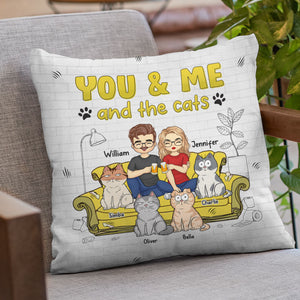 You Me And The Lovely Cats - Cat Personalized Custom Pillow - Christmas Gift For Husband Wife, Pet Owners, Pet Lovers