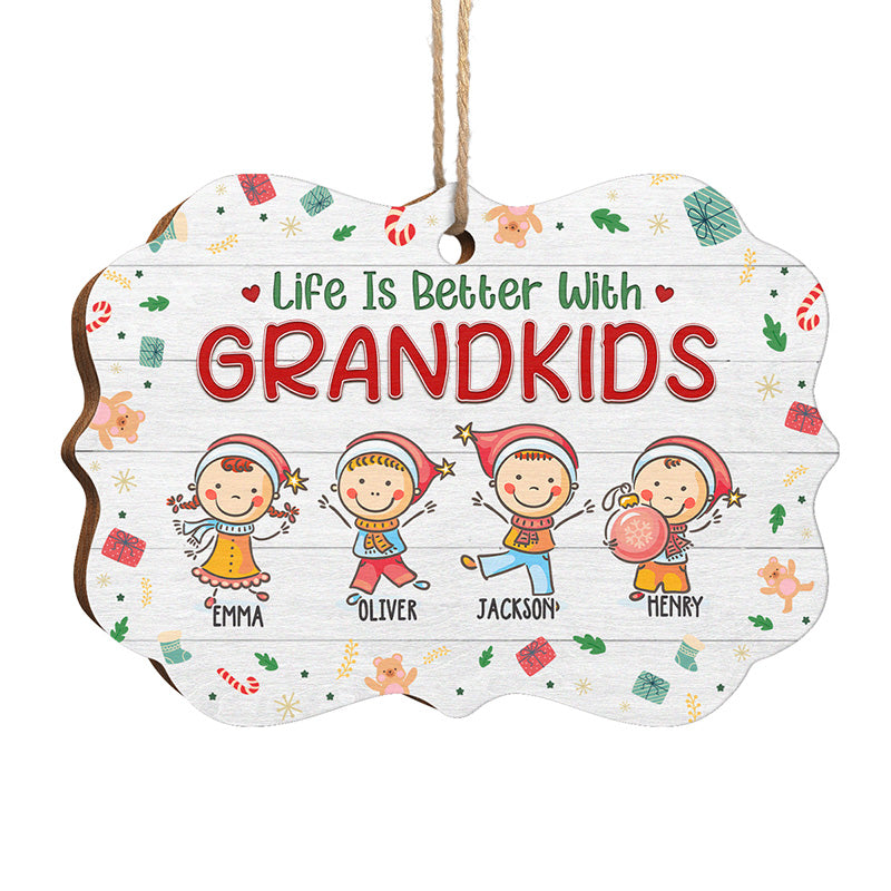 Life Is Better With Grandkids - Family Personalized Custom Ornament - Wood Benelux Shaped - Christmas Gift For Family Members
