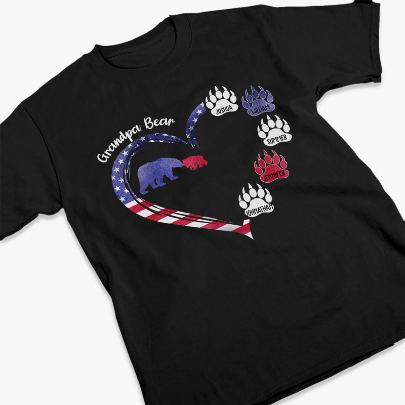 Mama Bear Patriotic Heart - Gift For 4th Of July - Personalized Unisex T-Shirt
