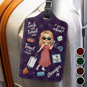 Work Hard, Travel Hard - Travel Personalized Custom Luggage Tag - Holiday Vacation Gift, Gift For Adventure Travel Lovers