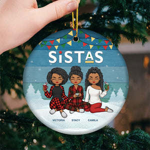 Good Times And Crazy Friends - Bestie Personalized Custom Ornament - Ceramic Round Shaped - Christmas Gift For Best Friends, BFF, Sisters