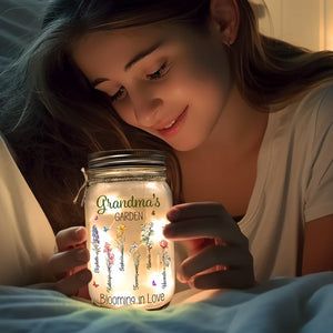 Grandma's Garden Is Grown With Seeds Of Love - Family Personalized Custom Mason Jar Light - Gift For Grandma