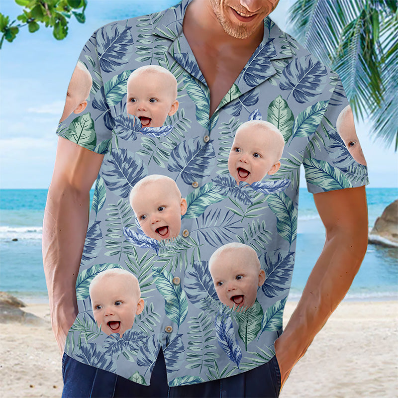 Colorful Tropical Leaves And Pet - Family Personalized Face Custom Unisex Tropical Hawaiian Aloha Shirt - Summer Vacation Gift, Gift For Family Members