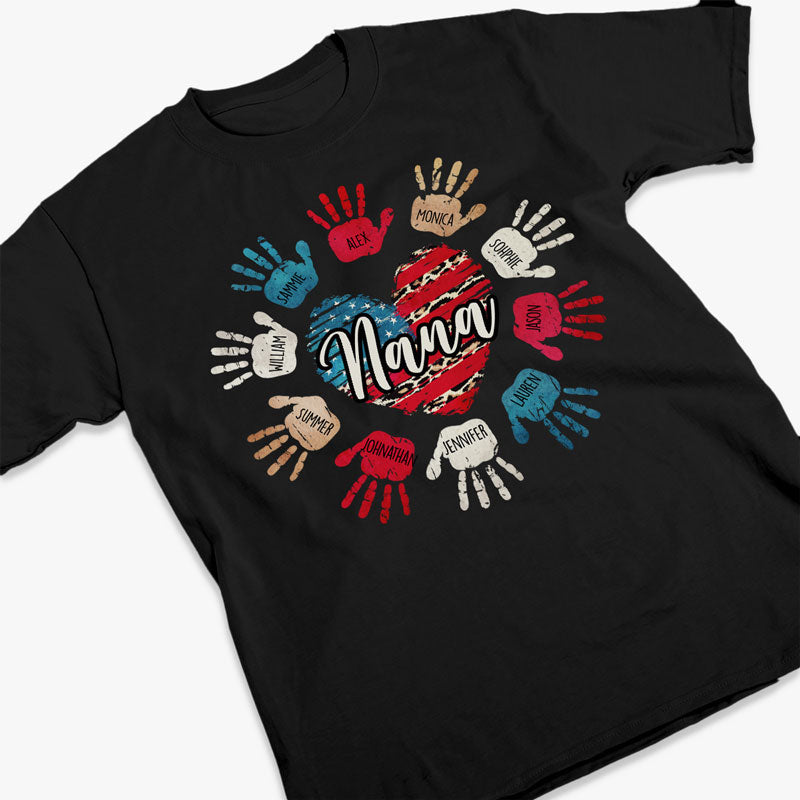 Grandma And Grandkids Heart And Hands - Gift For 4th Of July - Personalized Unisex T-Shirt