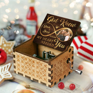 3.7" Custom Photo God Knew My Heart Needed You - Couple Personalized Custom Music Box - Gift For Husband Wife, Anniversary