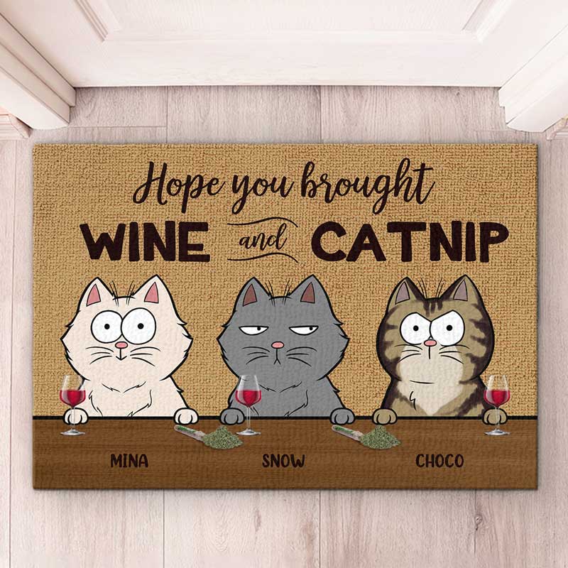 Hope You Brought Wine and Dog or Cat Custom Pet Doormat from