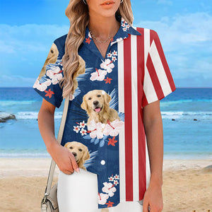 Custom Photo In Love With My Summer - Dog & Cat Personalized Custom Unisex Patriotic Tropical Hawaiian Aloha Shirt - Independence Day, 4th Of July, Summer Vacation Gift, Gift For Pet Owners, Pet Lovers