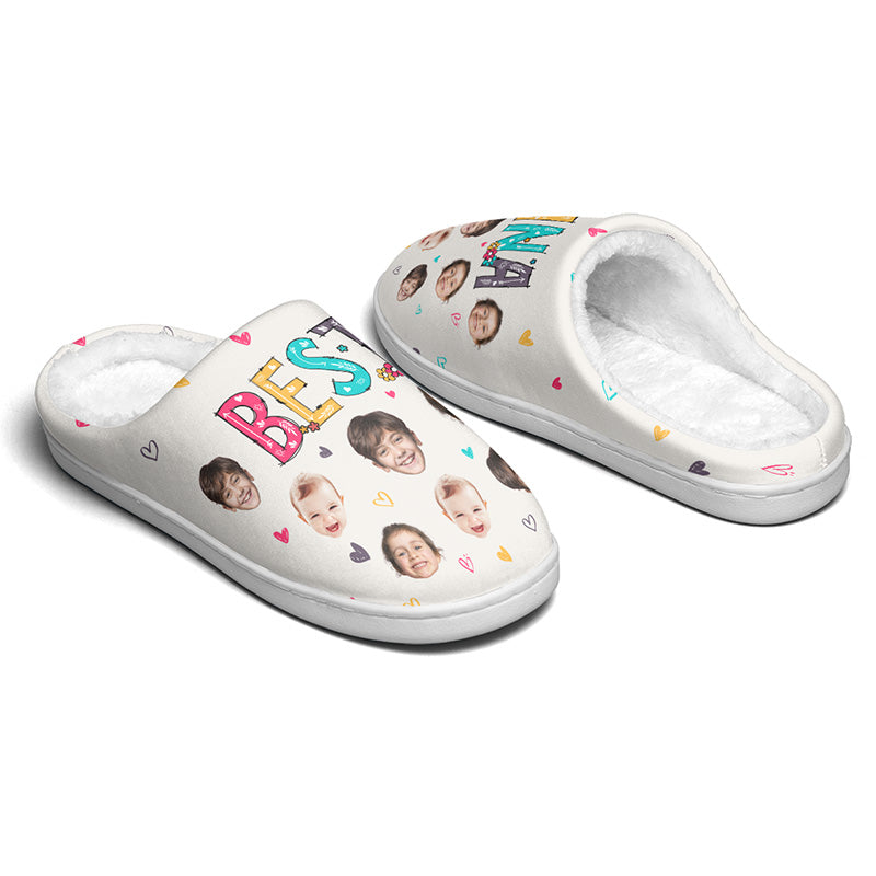 Custom Photo Best Nana Ever - Family Personalized Custom Fluffy Slippers - Gift For Mom, Grandma