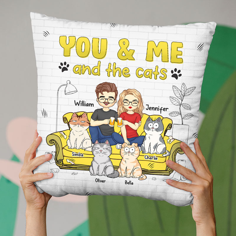 You Me And The Lovely Cats - Cat Personalized Custom Pillow - Christmas Gift For Husband Wife, Pet Owners, Pet Lovers