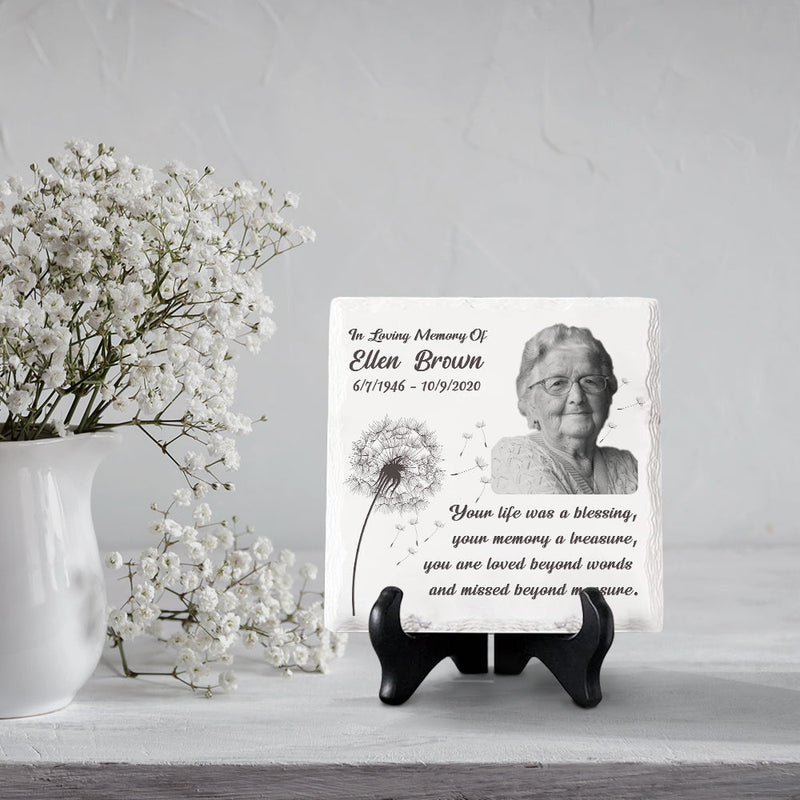 Custom Photo You're Life Was A Blessing - Memorial Personalized Custom Square Shaped Ceramic Plaque With Stand - Sympathy Gift, Gift For Family Members