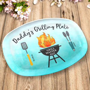 Daddy's Grilling Plate - Family Personalized Custom Platter - Father's Day, Birthday Gift For Dad