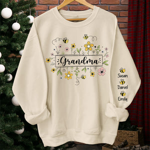 Grandma Garden Full Of Love - Family Personalized Custom Unisex Sweatshirt With Design On Sleeve - Gift For Mom