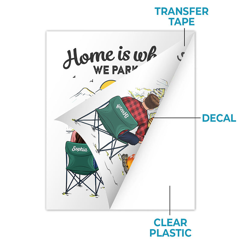 Our Home Is Where We Park It - Camping Personalized Custom RV Decal - Gift For Husband Wife, Camping Lovers