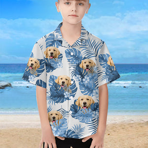 Custom Photo Kid Summer With Pet - Dog & Cat Personalized Custom Unisex Tropical Hawaiian Aloha Shirt - Summer Vacation Gift, Birthday Gift For Kids, Pet Owners, Pet Lovers