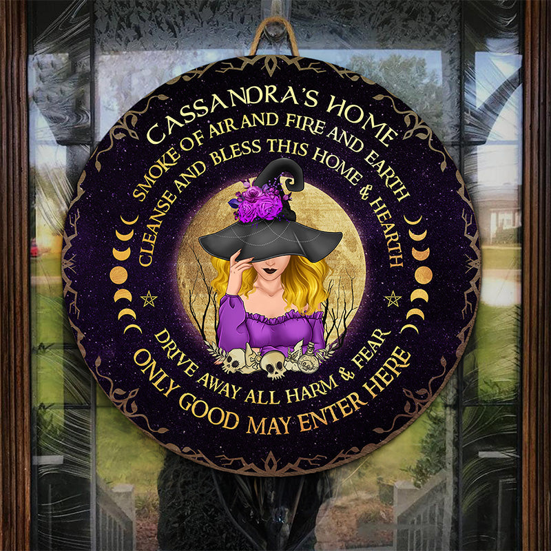 Drive Away All Harm And Fear - Personalized Custom Round Shaped Home Decor Witch Wood Sign - Halloween Gift For Witches, Yourself