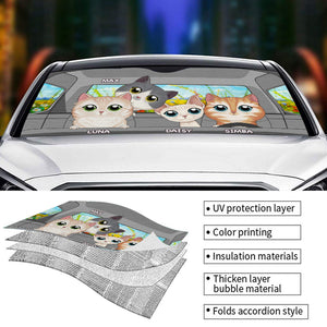 Let's Go On A Road Trip - Cat Personalized Custom Auto Windshield Sunshade, Car Window Protector - Gift For Pet Owners, Pet Lovers