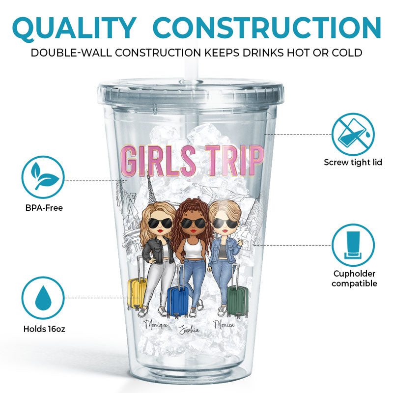 Girls Just Wanna Have Fun - Bestie Personalized Custom Clear Acrylic Tumbler - Summer Vacation, Gift For Best Friends, BFF, Sisters