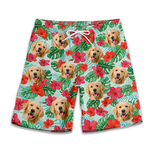 Custom Photo Don't Worry, Beach Happy - Dog & Cat Personalized Custom Tropical Hawaiian Aloha Men Beach Shorts - Summer Vacation Gift, Birthday Party Gift For Pet Owners, Pet Lovers