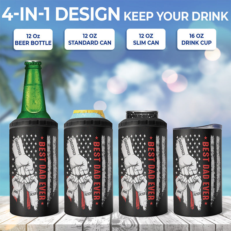 Best Bonus Dad Ever - Family Personalized Custom 4 In 1 Can Cooler Tumbler - Birthday Gift For Dad