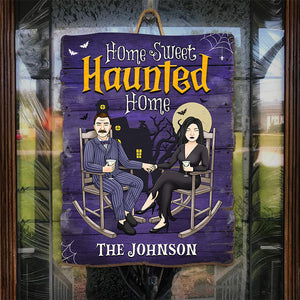 Home Sweet Haunted Home - Couple Personalized Custom Shaped Home Decor Wood Sign - Halloween Gift For Husband Wife
